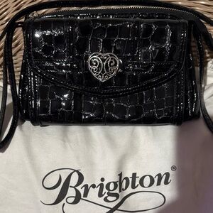 Brighton Black Croc Crossbody with Silver Accent